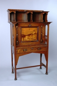 Writing cabinet featuring marquetry panel